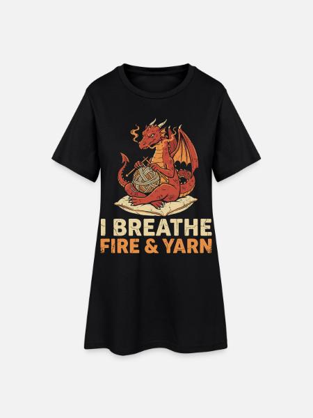 Lustiger Garndrache zum Stricken für Strickerinnen - Frauen T-Shirt-Kleid - Schwarz