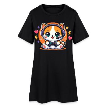 Gaming Katze – Lustiger Zocken Spruch - Frauen T-Shirt-Kleid - Schwarz - Vorne
