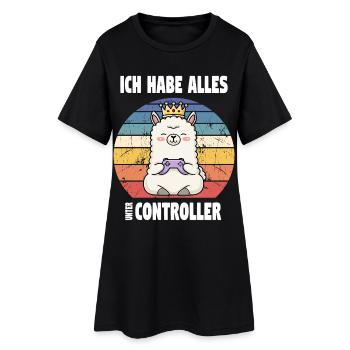 lama playing videogame - Frauen T-Shirt-Kleid - Schwarz - Vorne