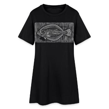 Vintage Plattfisch Woodcut – Küsten Angler - Frauen T-Shirt-Kleid - Schwarz - Vorne