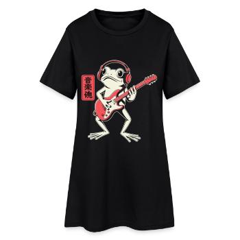 Frosch spielt E-Gitarre mit Kopfhörern - Frauen T-Shirt-Kleid - Schwarz - Vorne