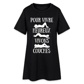 To live happily let's live in bed - Women’s T-Shirt Dress - black - Front