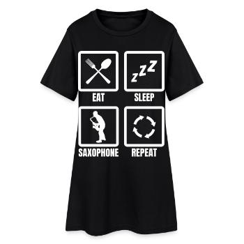 Saxophone Manger Sommeil Répéter - Robe T-shirt Femme - noir - Devant