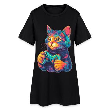 Funny Cat Gaming Gamer - Women’s T-Shirt Dress - black - Front