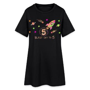 Blast Off To 5 Rakete Zeichnung - Frauen T-Shirt-Kleid - Schwarz - Vorne