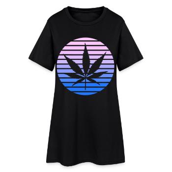 Cannabis Hanfblatt Retro Sunset Vintage Stil - Frauen T-Shirt-Kleid - Schwarz - Vorne
