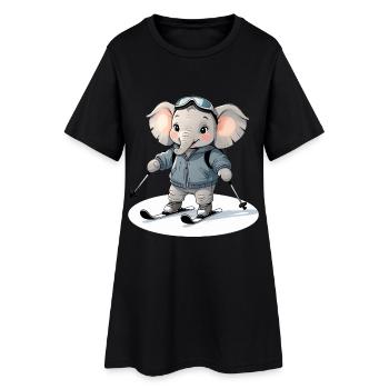 Skifahrender Elefant Hoodie - Frauen T-Shirt-Kleid - Schwarz - Vorne