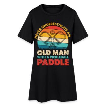 Un vieil homme avec une raune de pickleball - Robe T-shirt Femme - noir - Devant