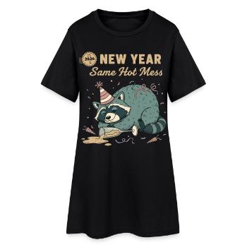 Nouvel An 2026 : même désordre chaud Fun avec les ratons laveurs - Robe T-shirt Femme - noir - Devant