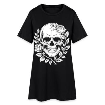 Schädel mit Blumenkranz - Frauen T-Shirt-Kleid - Schwarz - Vorne