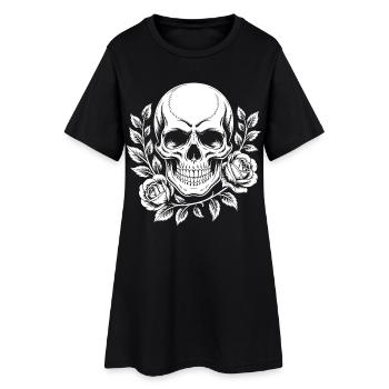 Monochrome skull with rose branch - Women’s T-Shirt Dress - black - Front