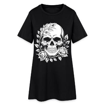 Crâne avec couronne de fleurs - Robe T-shirt Femme - noir - Devant