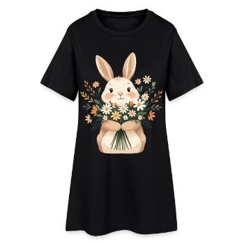 Bunny with spring bouquet - Women’s T-Shirt Dress - black - Front