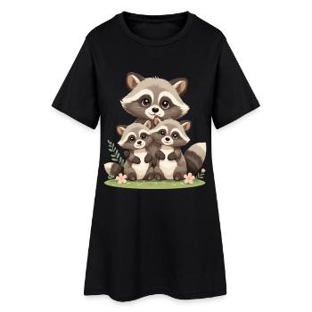 Raccoon Family Trio Illustration - Women’s T-Shirt Dress - black - Front