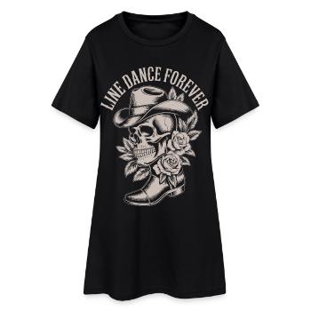 Line Dance Skull with Hat Roses - Women’s T-Shirt Dress - black - Front