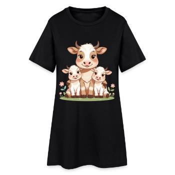 Kuhfamilie im Frühlingslicht - Frauen T-Shirt-Kleid - Schwarz - Vorne