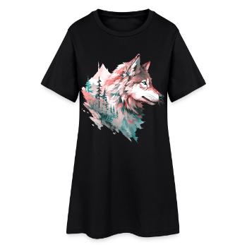 Wolf Wolfskopf Wald Natur Berge Wildnis Bunt - Frauen T-Shirt-Kleid - Schwarz - Vorne