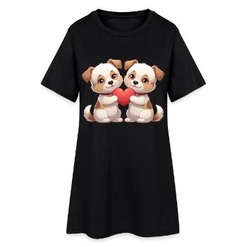 Two puppies with heart - Women’s T-Shirt Dress - black - Front