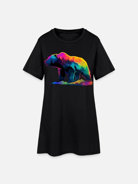 Bär in den Bergen - Frauen T-Shirt-Kleid - Schwarz