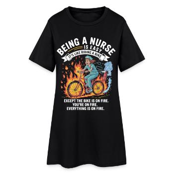 Firing nursing heroine on bicycle - Women’s T-Shirt Dress - black - Front
