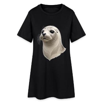 Seehund Kopf Illustration - Frauen T-Shirt-Kleid - Schwarz - Vorne