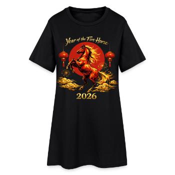 Cadeau familial du Cheval du Nouvel An chinois 2026 - Robe T-shirt Femme - noir - Devant