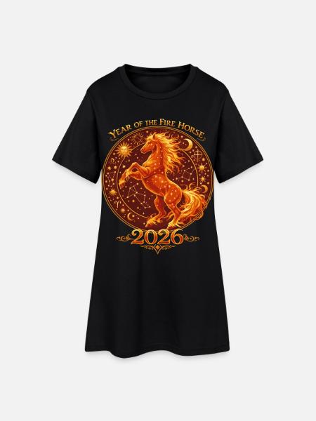Millésime des chevaux du Nouvel An chinois 2026 - Robe T-shirt Femme - noir