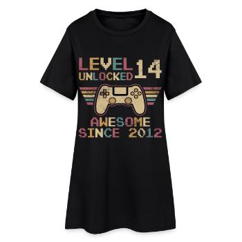 Level 14 Freigeschaltet - Frauen T-Shirt-Kleid - Schwarz - Vorne