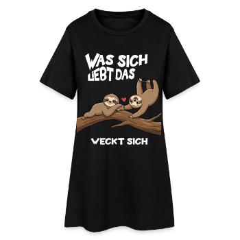 Amour lent sur l’arbre - Jeu de mots avec des paresseux - Robe T-shirt Femme - noir - Devant
