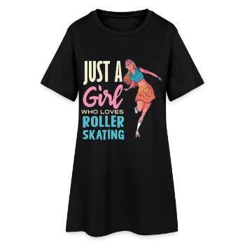 Just a Girl Loves Roller Skating - Frauen T-Shirt-Kleid - Schwarz - Vorne