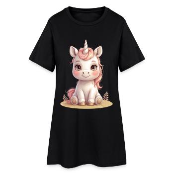Zuckersüßes Einhornbaby Illustration - Frauen T-Shirt-Kleid - Schwarz - Vorne