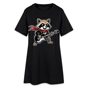 Waschbär Rockmusik Retro Lustiges Tier Geschenk - Frauen T-Shirt-Kleid - Schwarz - Vorne
