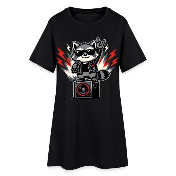 Retro Waschbär Rock Musik Geschenk - Frauen T-Shirt-Kleid - Schwarz - Vorne