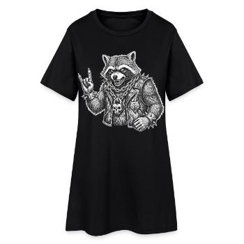 Retro Waschbär Rock Musik Geschenk Lustig - Frauen T-Shirt-Kleid - Schwarz - Vorne