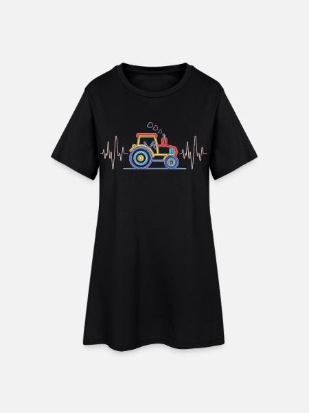 Herzschlag Traktor - Landwirt EKG Landwirtschaft - Frauen T-Shirt-Kleid - Schwarz