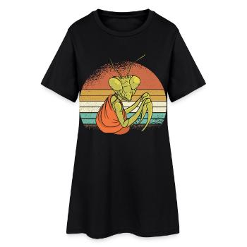 Mantis dans un coucher de soleil rétro - Robe T-shirt Femme - noir - Devant