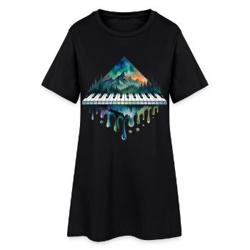 Piano Keyboard in Forest by Mountains Nature - Women’s T-Shirt Dress - black - Front