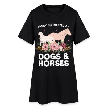 Chiens et chevaux avec une couronne de fleurs - Robe T-shirt Femme - noir - Devant