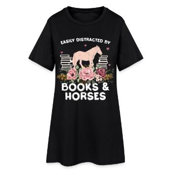 Cheval et Fleurs : Amour des livres - Robe T-shirt Femme - noir - Devant