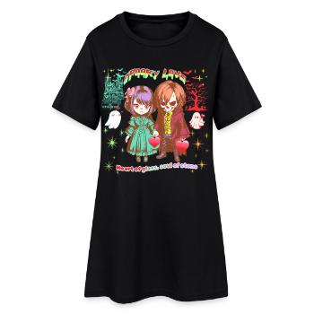Spooky Love: Pastel Goth Manga Skull Chibi Shirt - Frauen T-Shirt-Kleid - Schwarz - Vorne