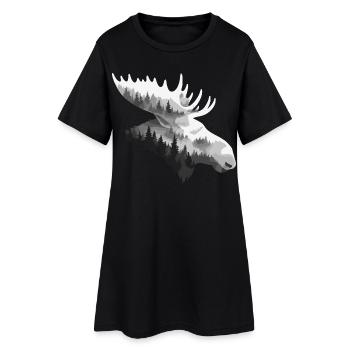 Elch, Wald, Natur, Wildnis, Outdoor, Tier - Frauen T-Shirt-Kleid - Schwarz - Vorne