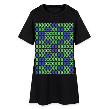 Motif à damier vert-bleu - Robe T-shirt Femme - noir - Devant