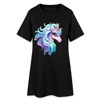 Colorful Unicorn Head Portrait - Women’s T-Shirt Dress - black - Front