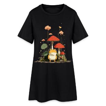 Frog in front of red mushrooms in the forest - Women’s T-Shirt Dress - black - Front