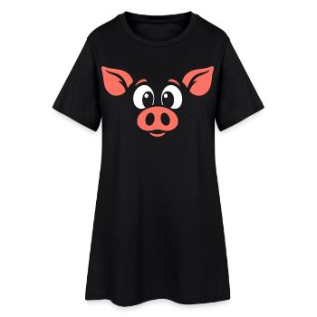 Ferkel | Big Face Kostüm Karneval Verkleidung - Frauen T-Shirt-Kleid - Schwarz - Vorne