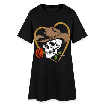 Skeleton cowboy with rose and hat - Women’s T-Shirt Dress - black - Front