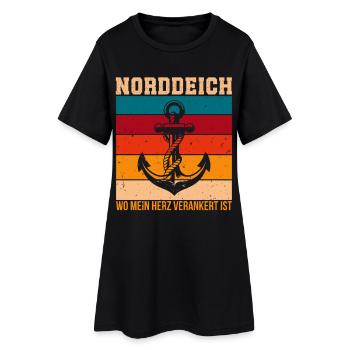NORDDEICH WO MEIN HERZ VERANKERT IST Lustig - Frauen T-Shirt-Kleid - Schwarz - Vorne