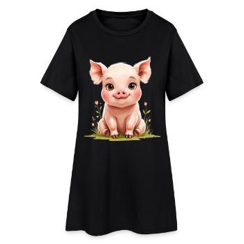 Niedliches Ferkel im Aquarellstil - Frauen T-Shirt-Kleid - Schwarz - Vorne