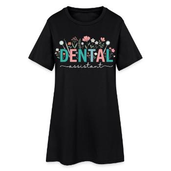 Floral zahnärztliche Assistentin und Zahnärztin - Frauen T-Shirt-Kleid - Schwarz - Vorne