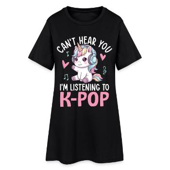 Can't Hear You Im Listening To K Pop - Frauen T-Shirt-Kleid - Schwarz - Vorne